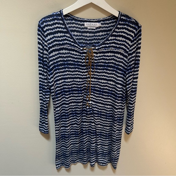 Velvet by Graham & Spencer ~Long Sleeve Lace-Up  Stretch Swim Cover/ Mini Dress - Picture 10 of 10